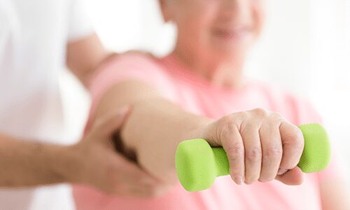 Future elderly lady doing physical therapy